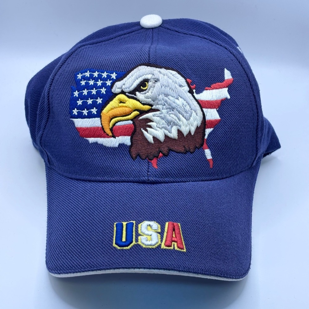 Santo Cap Baseball Hat Mens OSFM Navy Blue Eagle USA Flag Patriotic Adjustable
